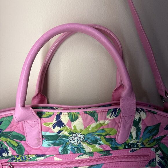 Vera Bradley Satchel Tropical Paradise Purse Handle Strap Pink & Green Floral - Picture 11 of 13